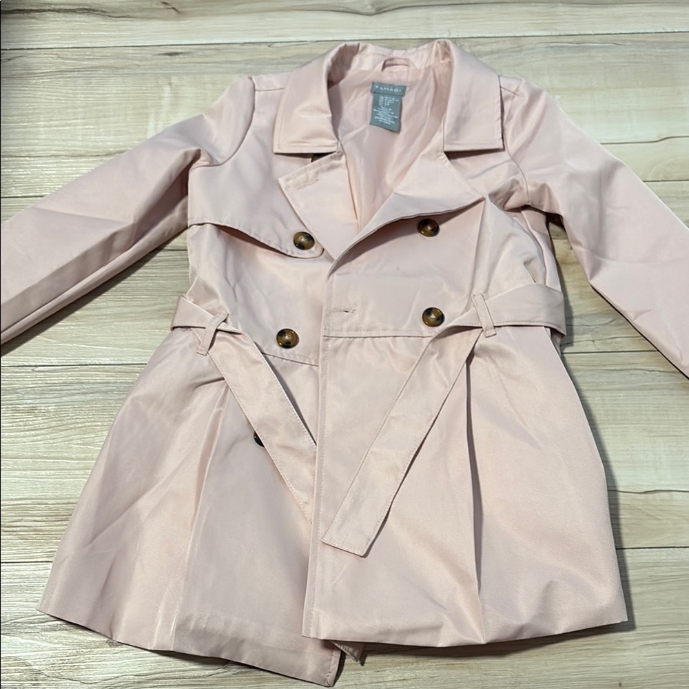EUC Tahari Size 7-8 Pink Double-Breasted Trench Coat